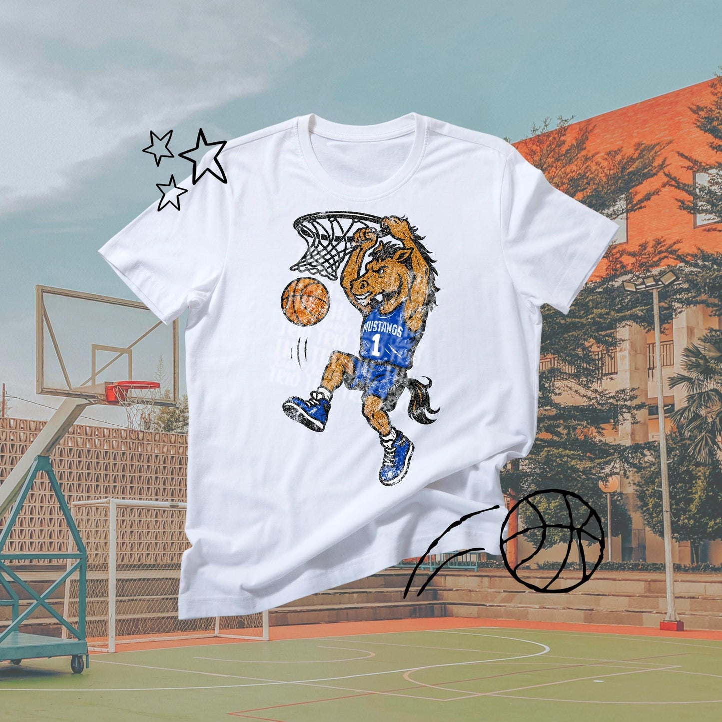 Mustangs Basketball Grudge | Digital Design | PNG | Original Designer | Retro Shirt Design Trend | Vintage Chalk Distressed | School Mascot