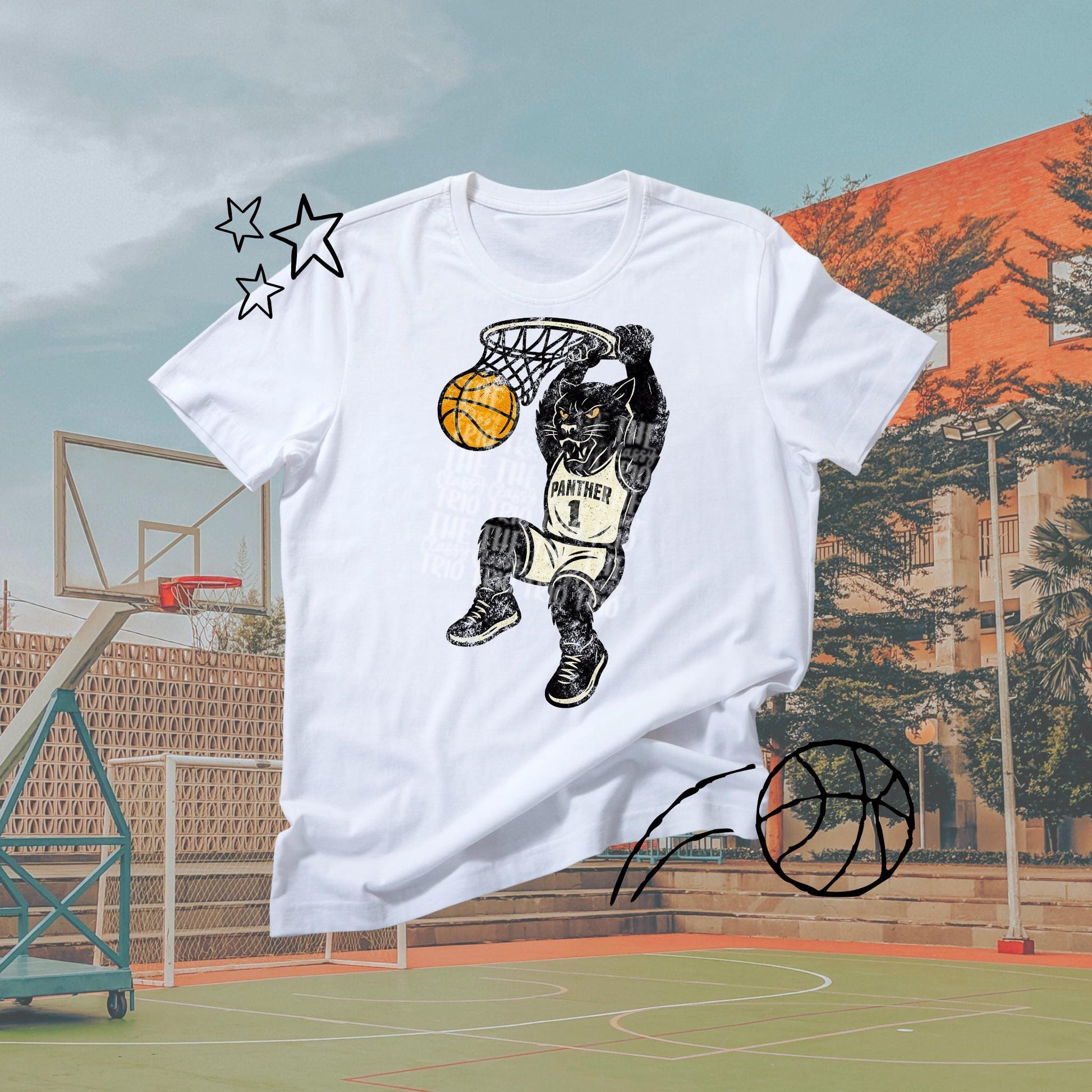 Panther Basketball Grudge | Digital Design | PNG | Original Designer | Retro Shirt Design Trend | Vintage Chalk Distressed | School Mascot