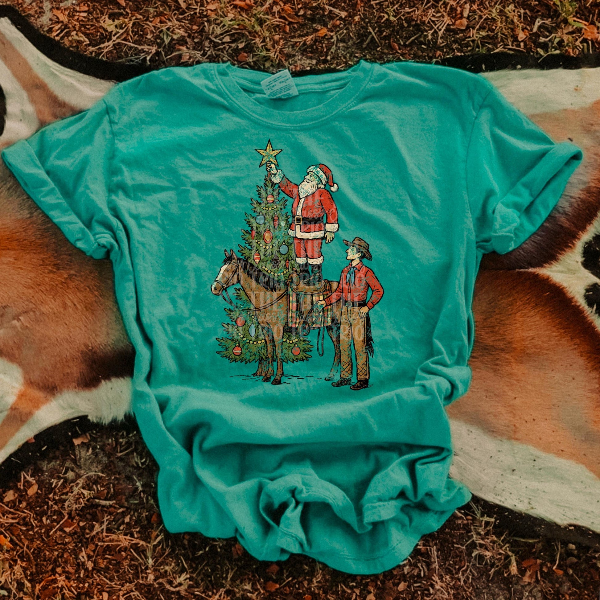 Vintage Santa and Cowboy | Digital Design | PNG | Sublimation | Christmas Tree | Horse | Shirt Design | Christmas | Distressed