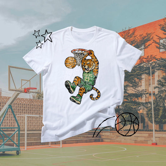 Tigers Green Basketball Grudge | Digital Design | PNG | Original Designer | Shirt Design Trend | Vintage Chalk Distressed | School Mascot