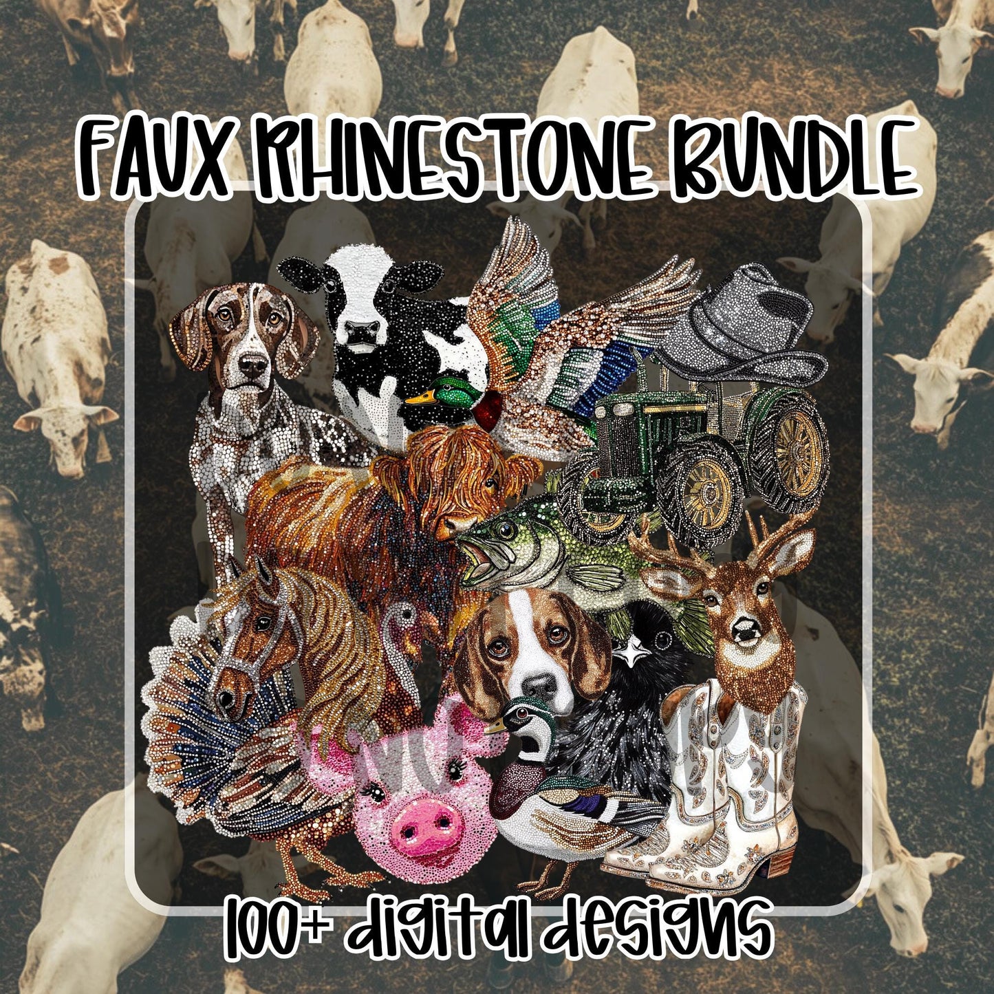 Faux Rhinestone PNG Bundle | 100+ Country & Animal Designs (Digital Download)