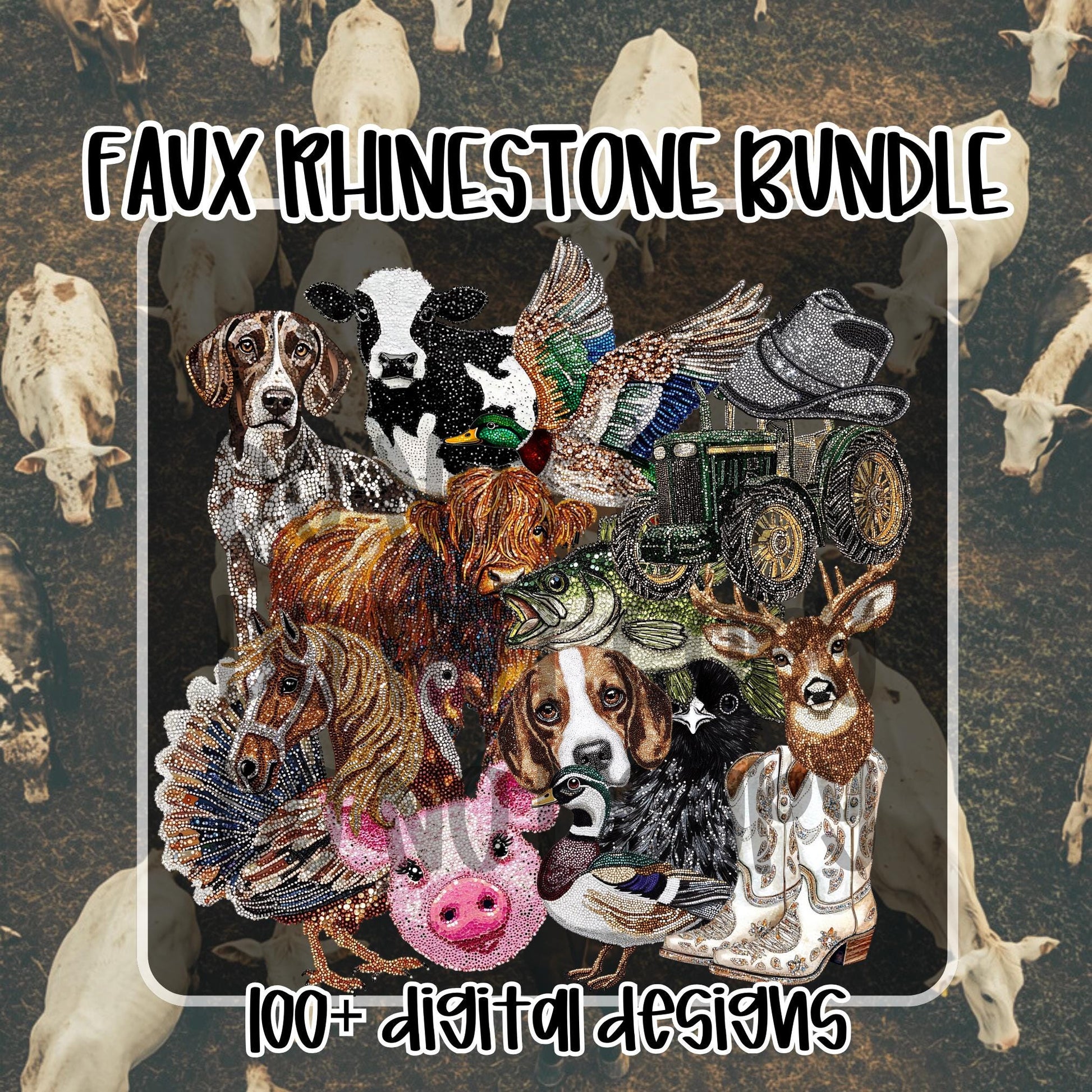 Faux Rhinestone PNG Bundle | 100+ Country & Animal Designs (Digital Download)