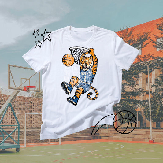 Tigers Blue Basketball Grudge | Digital Design | PNG | Original Designer | Shirt Design Trend | Vintage Chalk Distressed | School Mascot