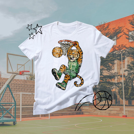 Tigers Green Basketball Grudge | Digital Design | PNG | Original Designer | Shirt Design Trend | Vintage Chalk Distressed | School Mascot