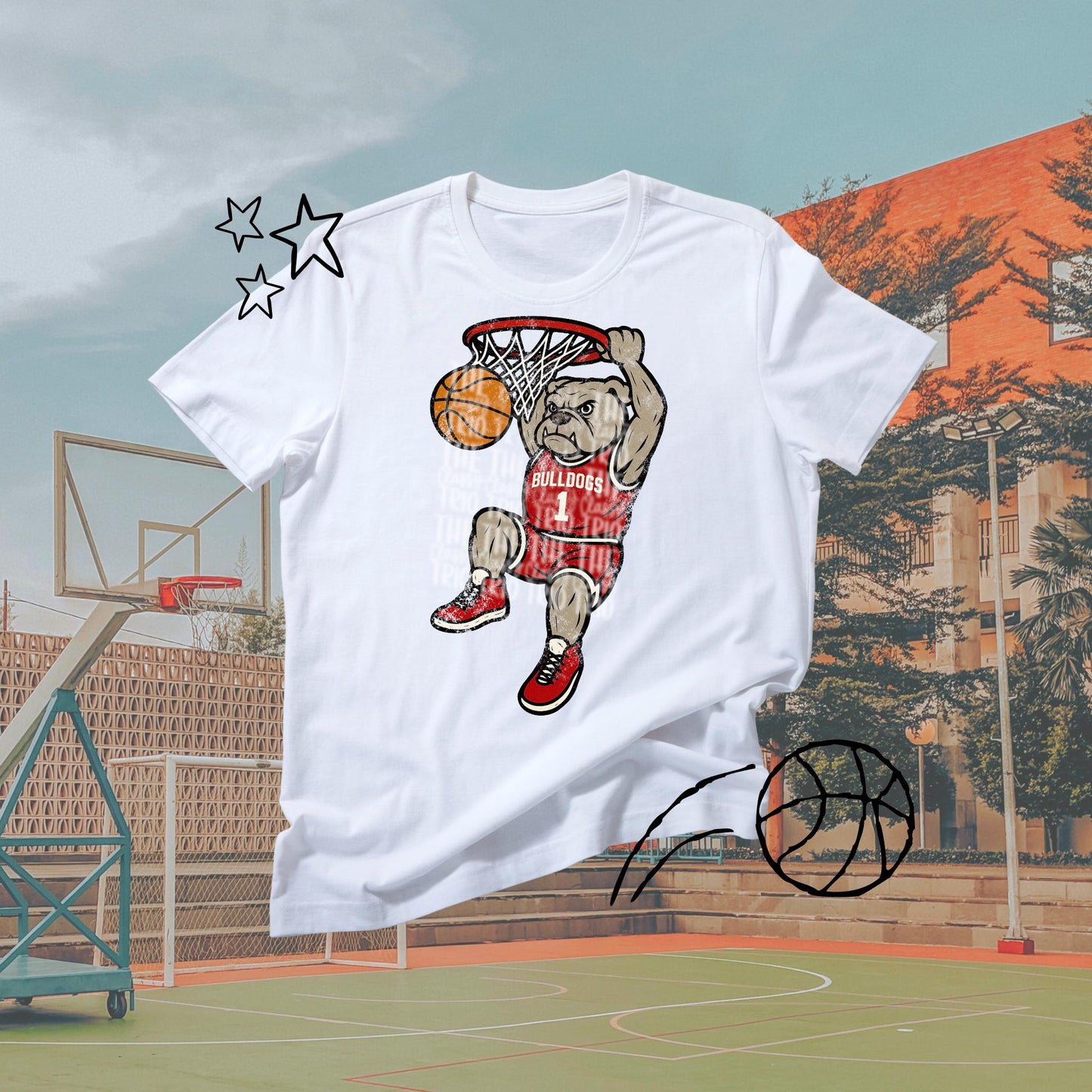 Bulldogs Red Basketball Distressed Design: Retro PNG Graphic (Digital Download)