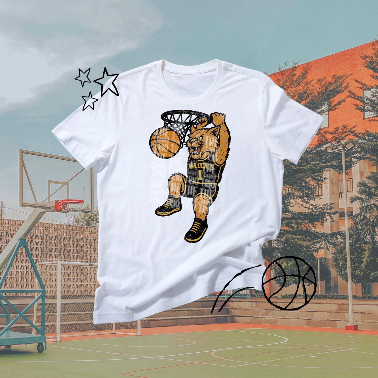 Wildcats Basketball Grudge | Digital Design | PNG | Original Designer | Retro Shirt Design Trend | Vintage Chalk Distressed | School Mascot