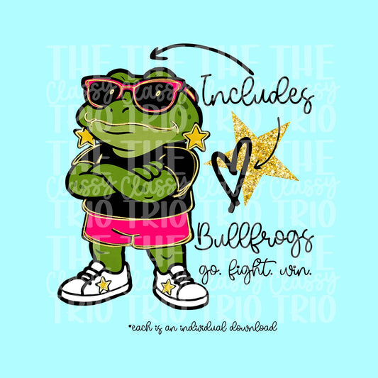 Bullfrogs Team Mascot PNG: Glitz Glam Digital Design for Shirts and Downloads Mascot