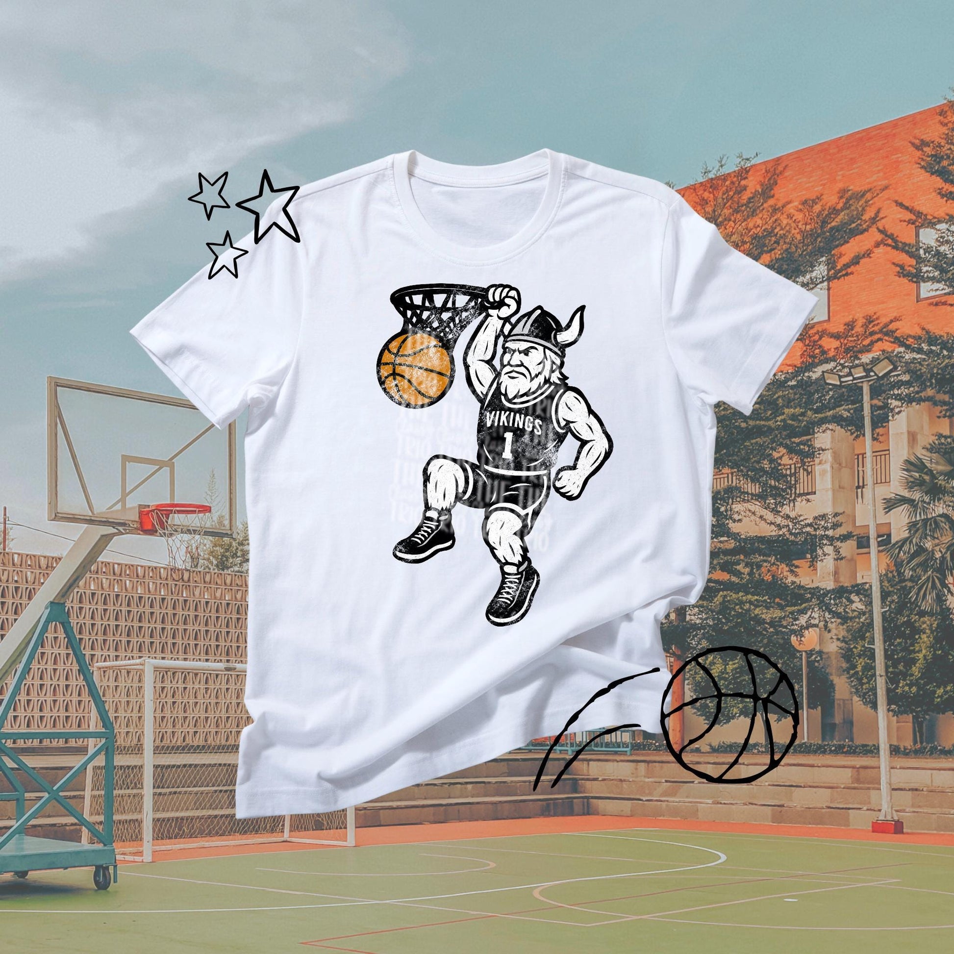 Vikings Basketball Grudge | Digital Design | PNG | Original Designer | Retro Shirt Design Trend | Vintage Chalk Distressed | School Mascot