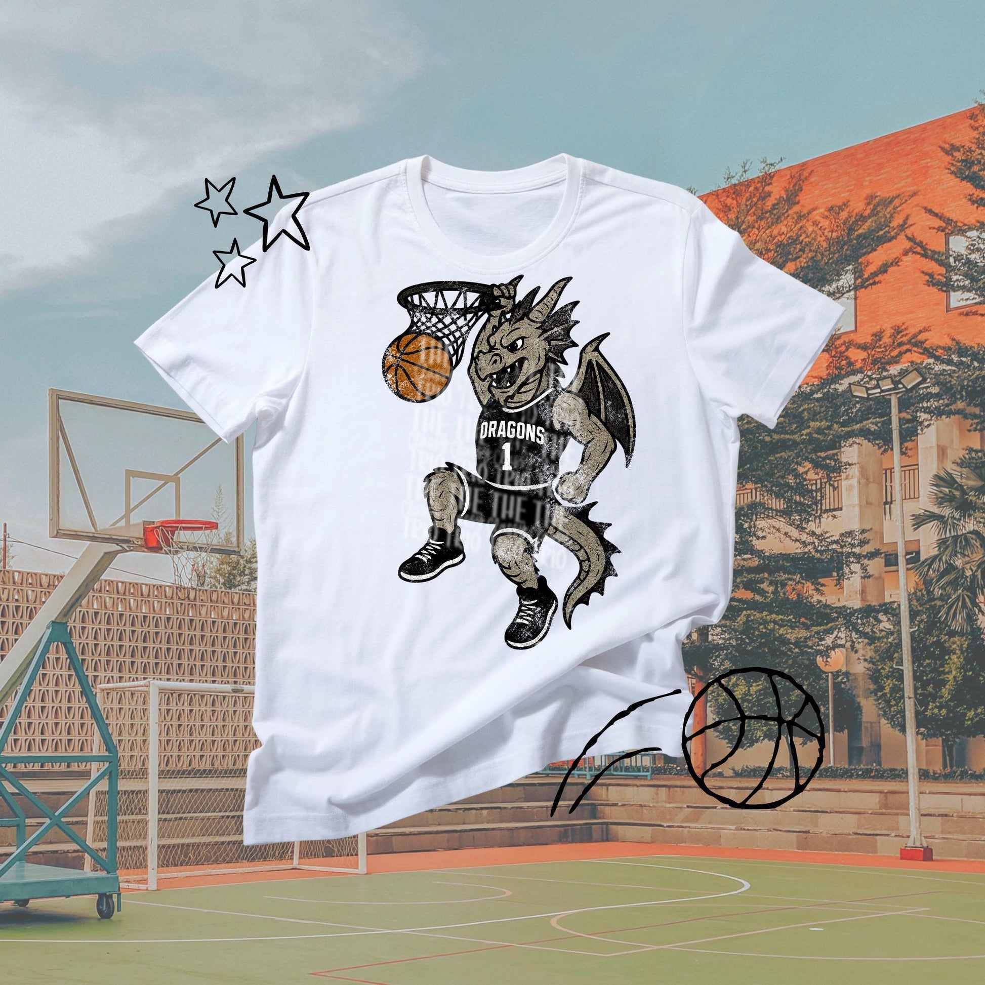 Dragons Basketball Grudge | Digital Design | PNG | Original Designer | Retro Shirt Design Trend | Vintage Chalk Distressed | School Mascot