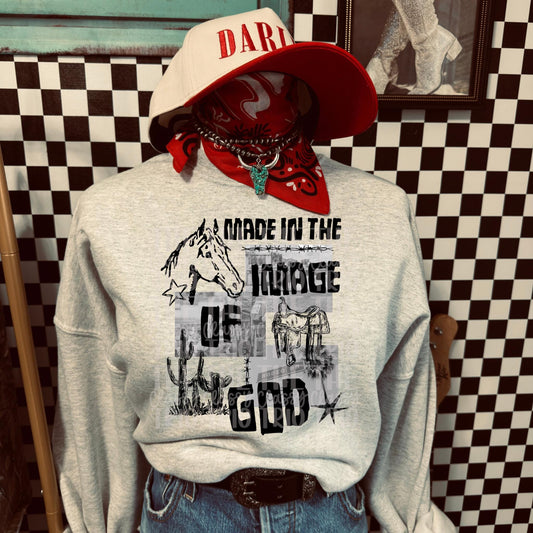Made in Image of God Western | Digital Design | PNG | Sublimation | Country | Horse | Shirt Design | Faith | Black White