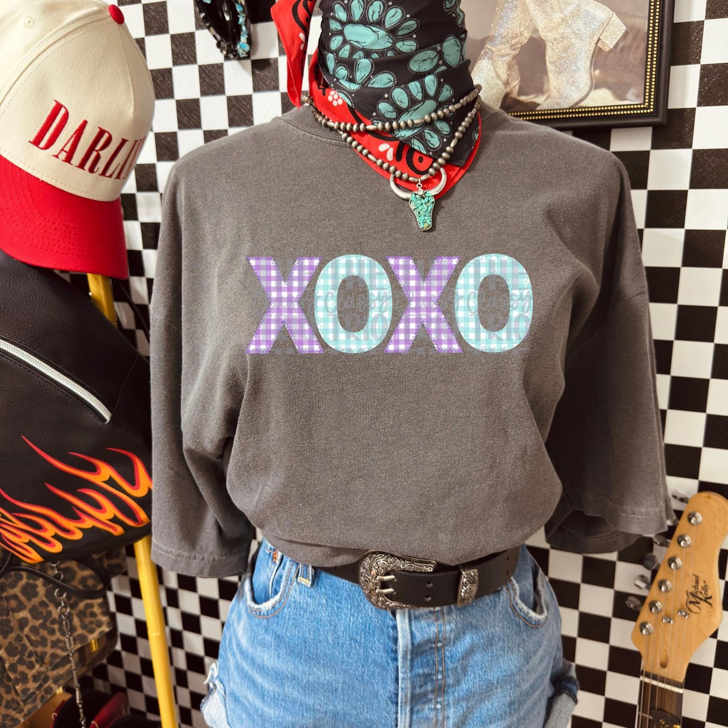 XOXO Valentine | Digital Design | PNG | Sublimation | Faux Embroidery | Plaid | Shirt Design | Kid and Adult Design | Trending