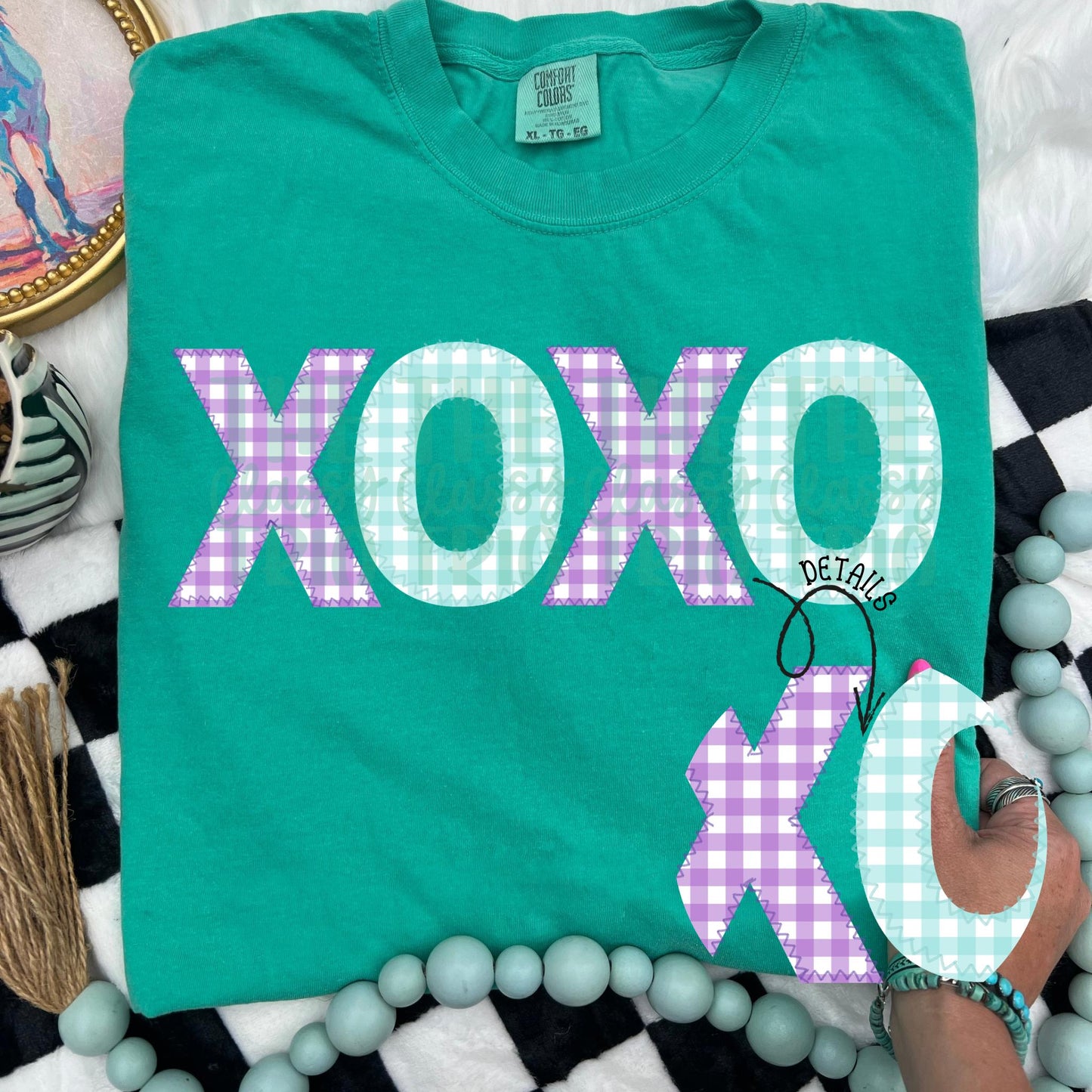 XOXO Valentine | Digital Design | PNG | Sublimation | Faux Embroidery | Plaid | Shirt Design | Kid and Adult Design | Trending