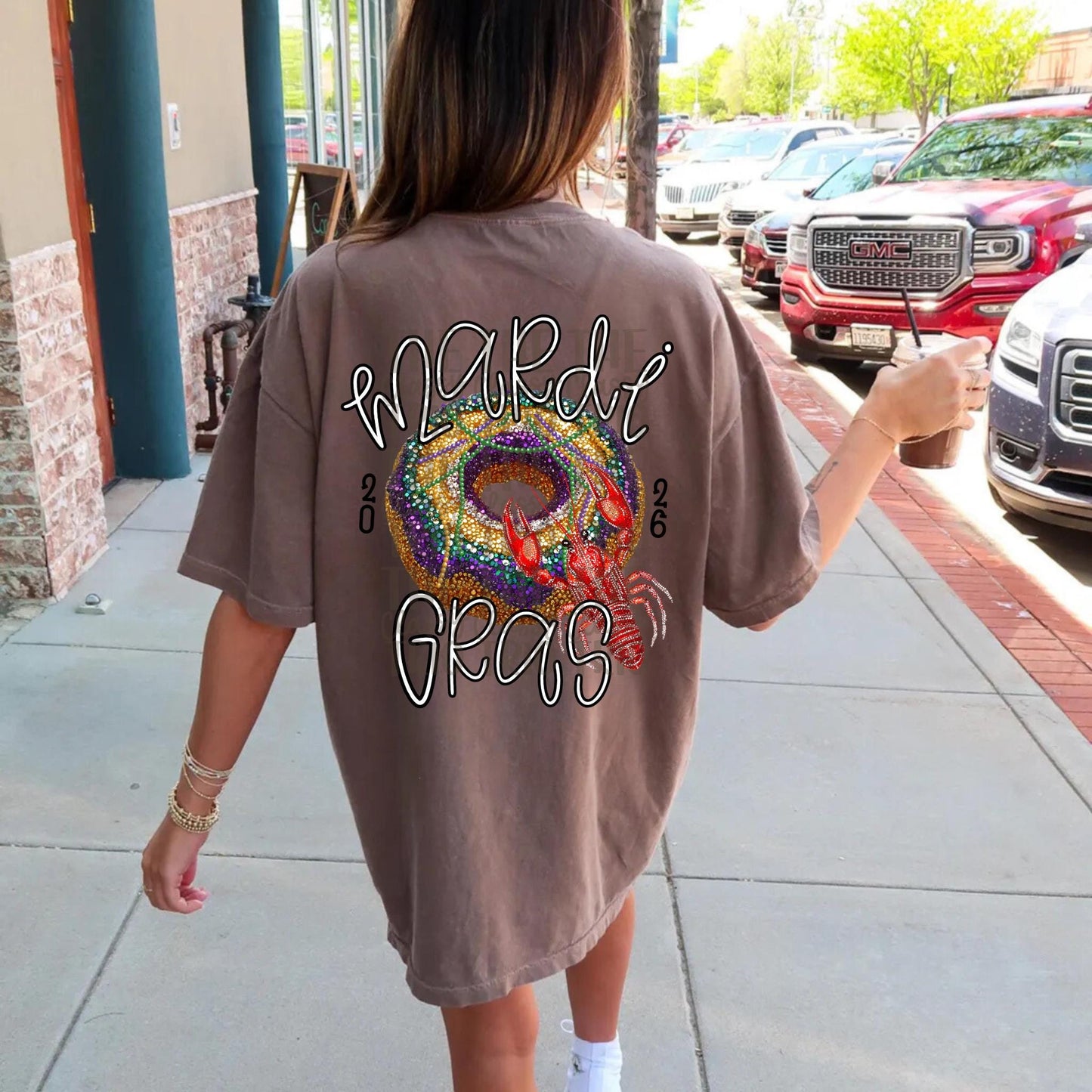 Mardi Gras Faux Rhinestone Digital Design | PNG | Sublimation DTF Shirt Design kings cake + crawfish