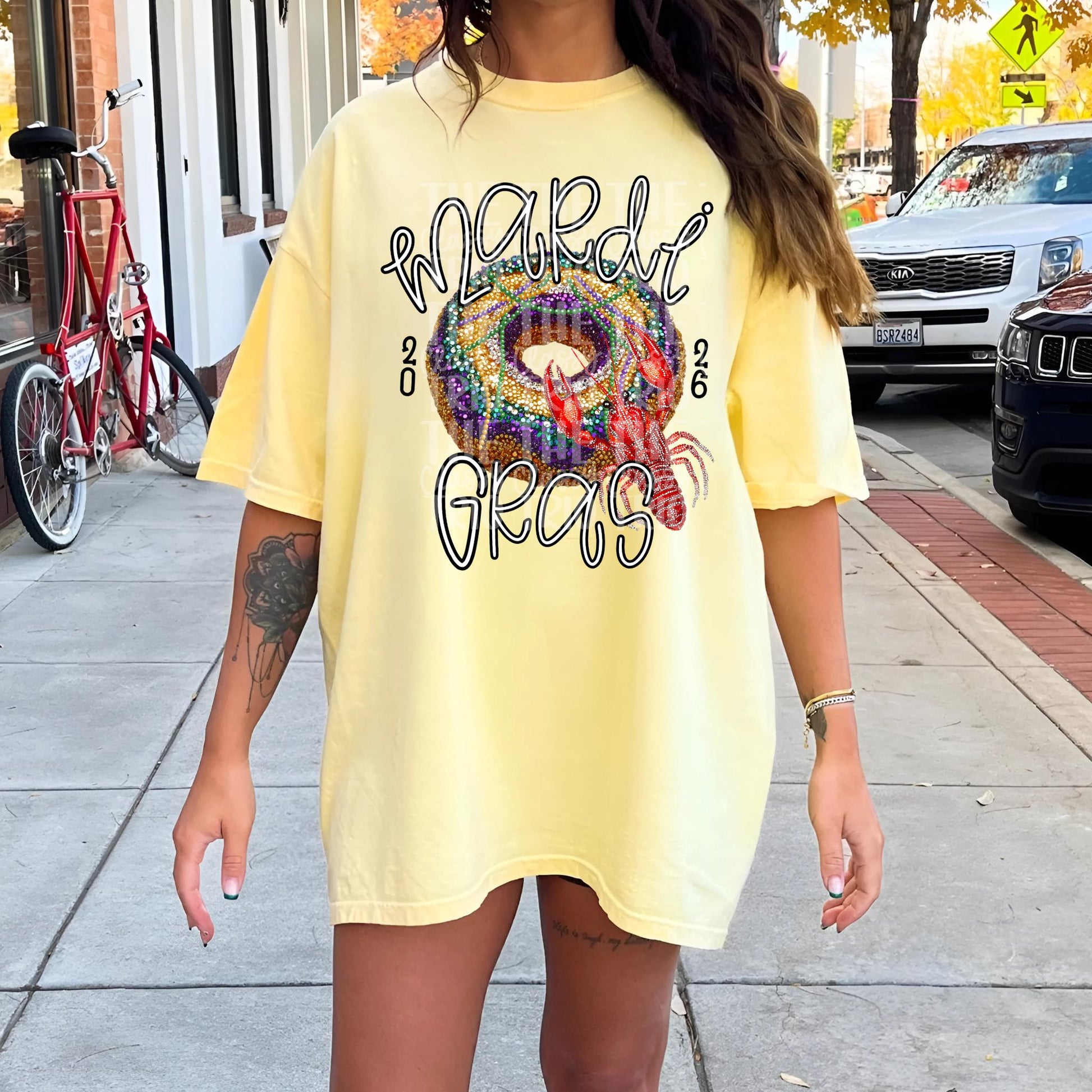 Mardi Gras Faux Rhinestone Digital Design | PNG | Sublimation DTF Shirt Design kings cake + crawfish