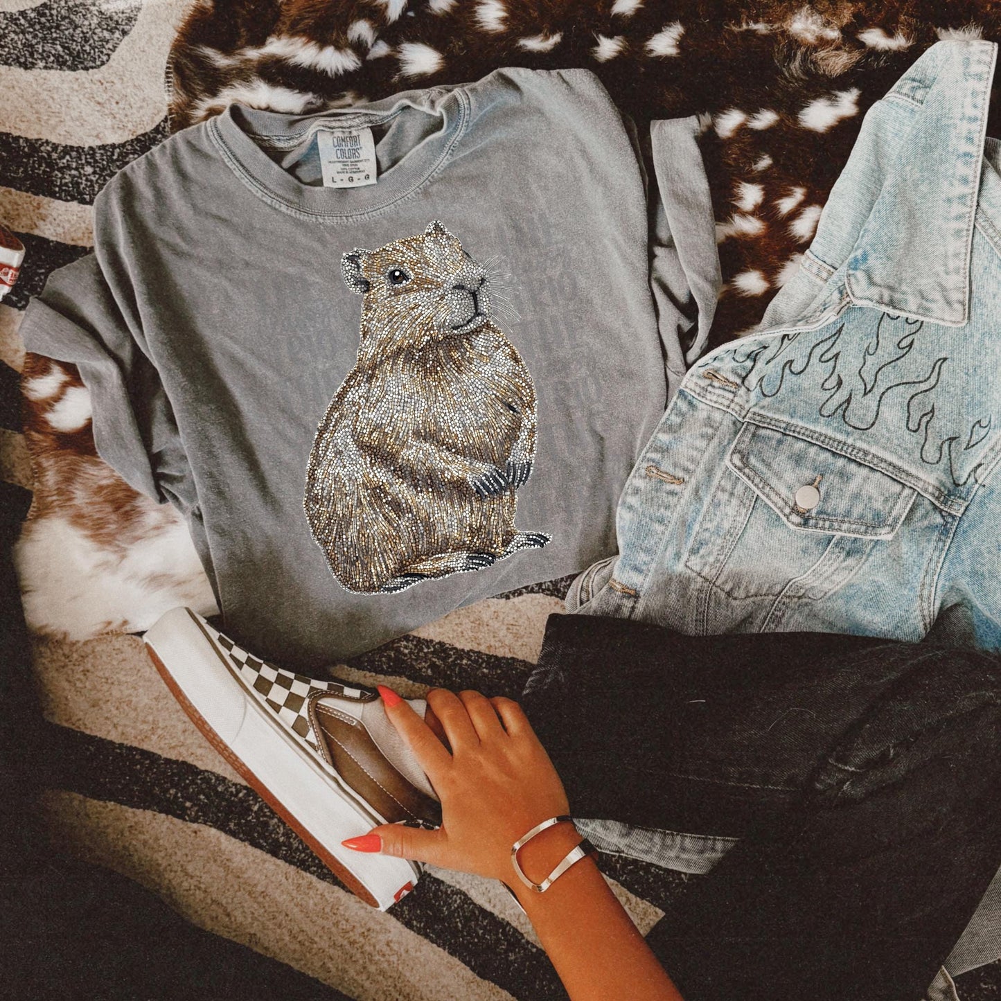 Faux Rhinestone Capybara | Instant Digital Design | PNG | Sublimation | DTF | Shirt Design