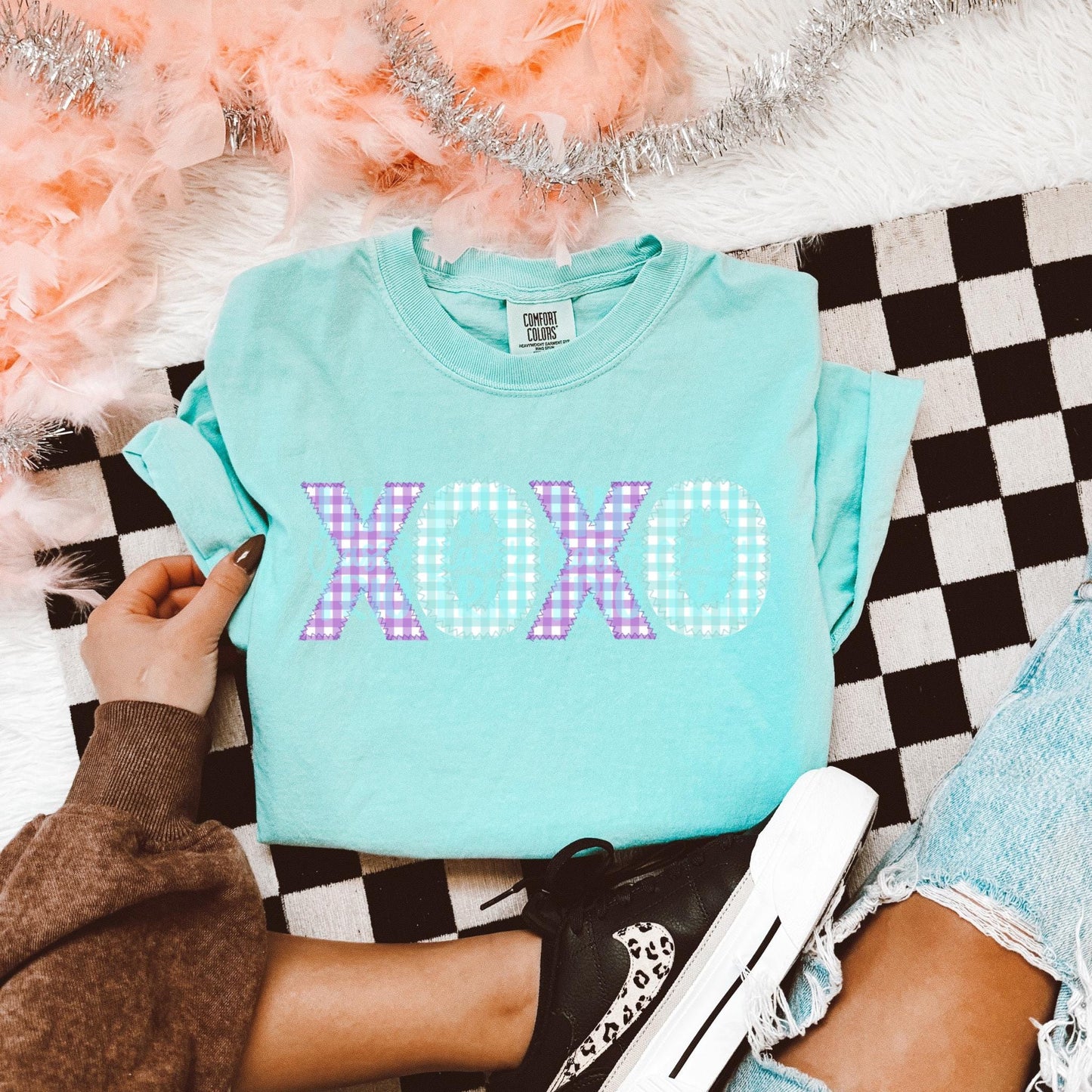 XOXO Valentine | Digital Design | PNG | Sublimation | Faux Embroidery | Plaid | Shirt Design | Kid and Adult Design | Trending