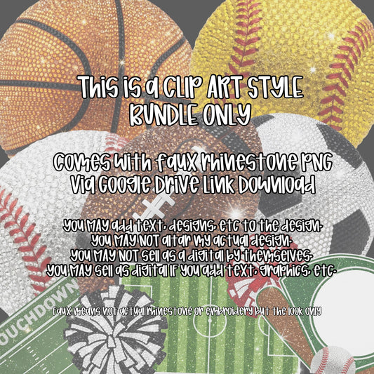 Faux Rhinestone Sports Clip Art Bundle Digital Design PNG for Sublimation DTF Shirt Designs