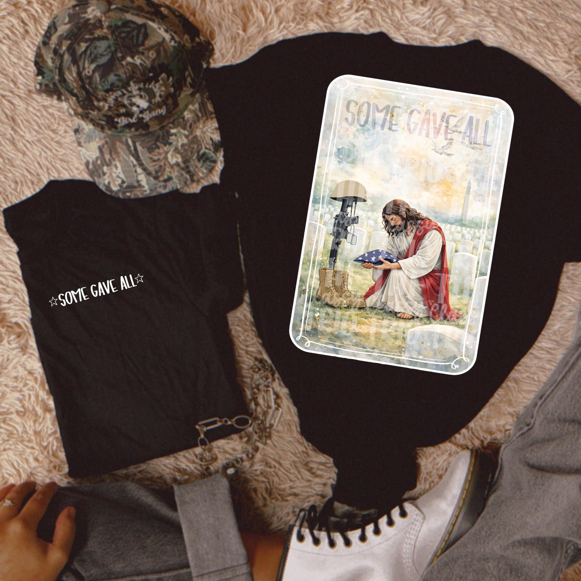 Watercolor Jesus Soldier Memorial PNG | Some Gave All Shirt Design (Digital File)