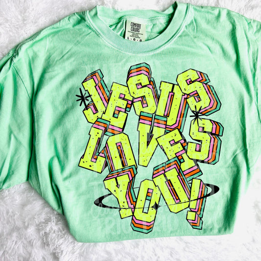 Jesus Loves You Y2K Neon PNG | Christian Sublimation Design (Digital Download)
