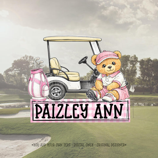 Golf Bear Girl Name Plate PNG | Original Designer (Digital Design) Kid Design