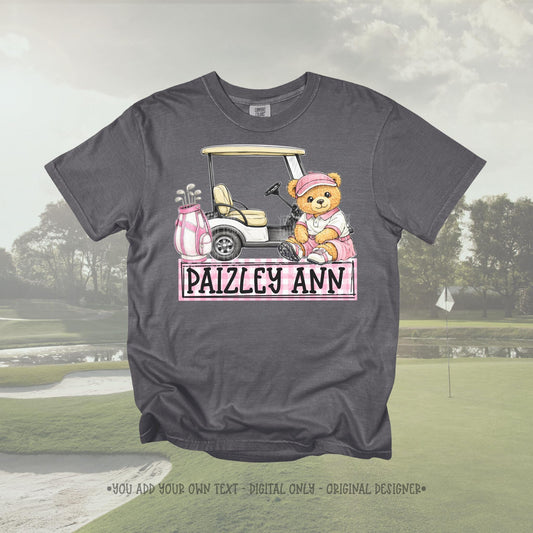 Golf Bear Girl Name Plate PNG | Original Designer (Digital Design) Kid Design