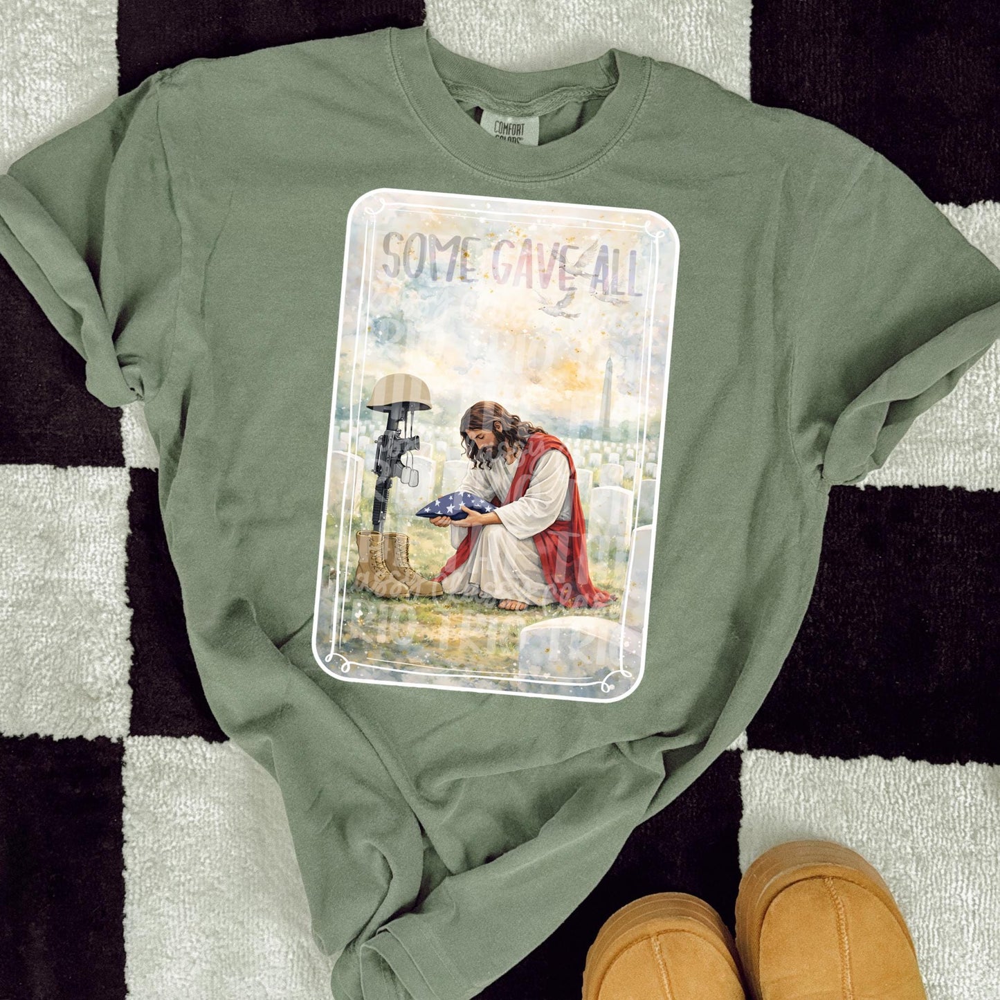 Watercolor Jesus Soldier Memorial PNG | Some Gave All Shirt Design (Digital File)