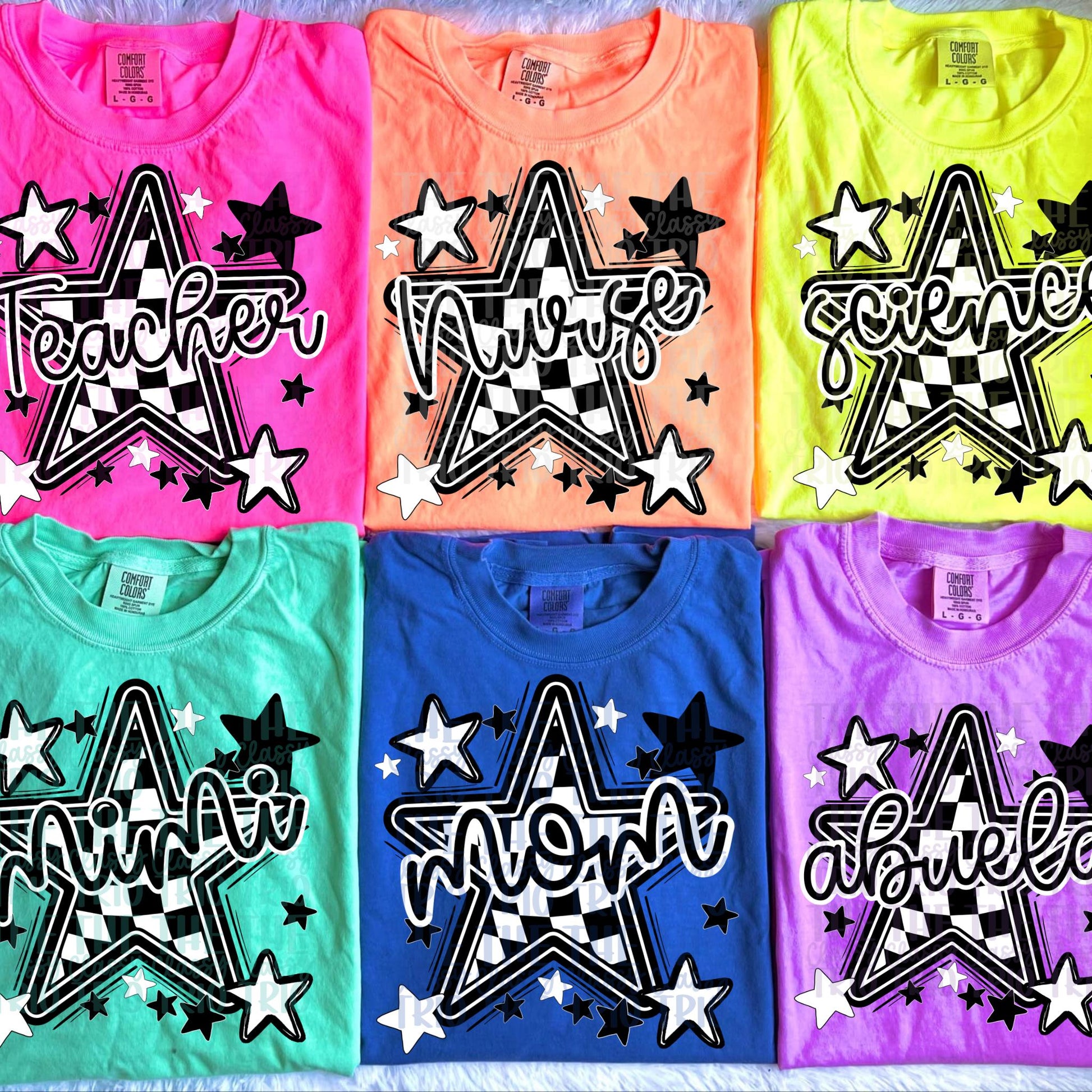 Checkered Star Occupation and Titles Bundle PNG | Mom Coquette Design | School Shirt PNG | Teacher | School Spirit Digital | Trendy