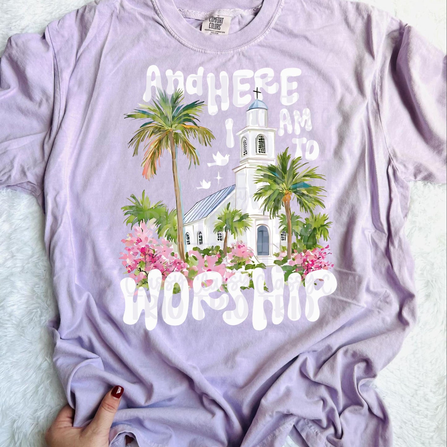 Here I am to Worship PNG | Christian Doodle Design (Digital Download) | Faith Shirt | Jesus | Floral Watercolor | Trendy Summer Design