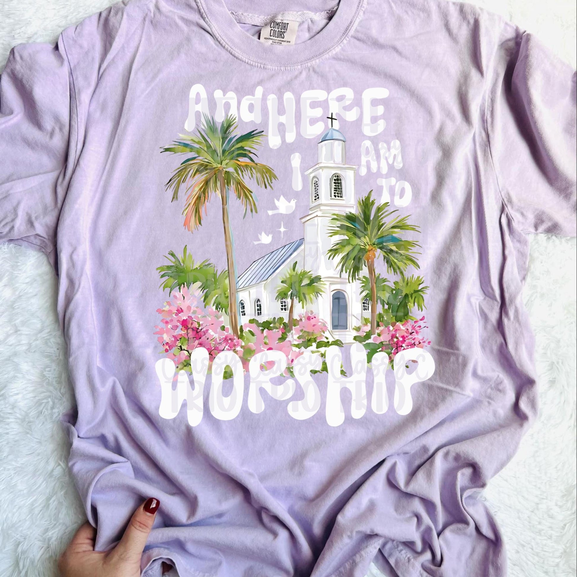 Here I am to Worship PNG | Christian Doodle Design (Digital Download) | Faith Shirt | Jesus | Floral Watercolor | Trendy Summer Design