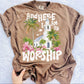Here I am to Worship PNG | Christian Doodle Design (Digital Download) | Faith Shirt | Jesus | Floral Watercolor | Trendy Summer Design