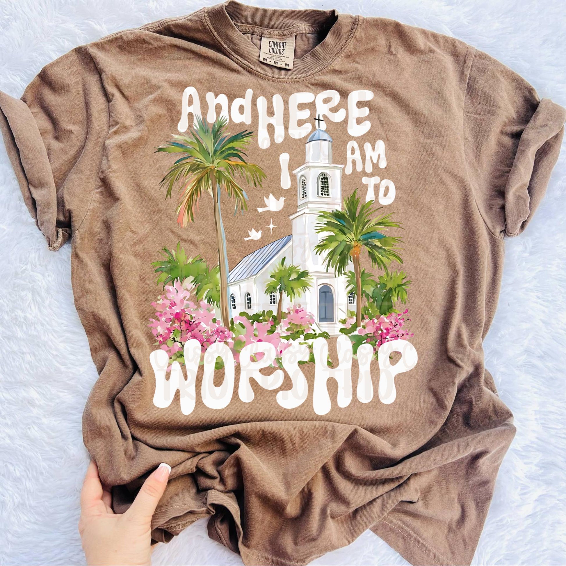 Here I am to Worship PNG | Christian Doodle Design (Digital Download) | Faith Shirt | Jesus | Floral Watercolor | Trendy Summer Design