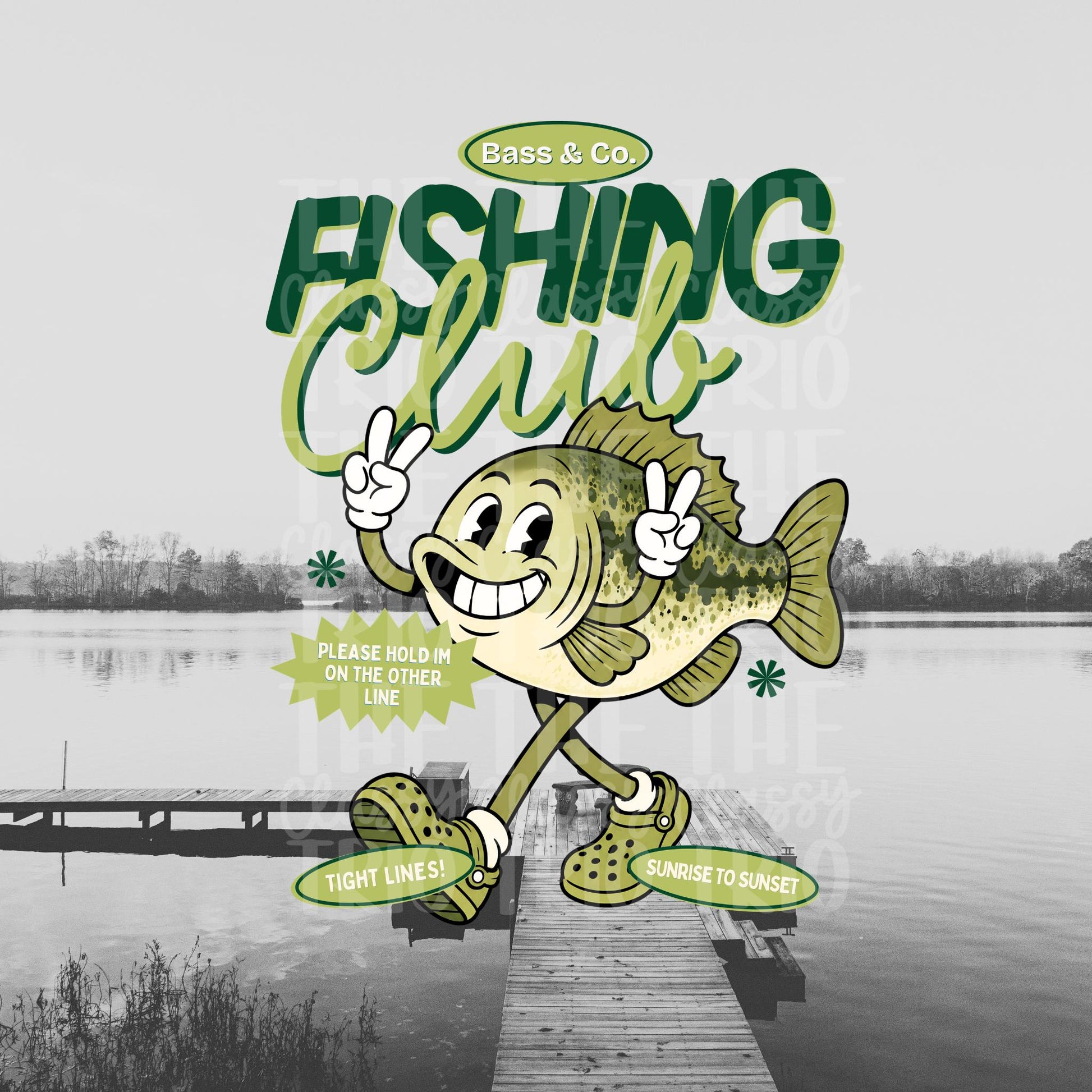 Bass Fishing Club PNG | Retro Lake Life Fish Mascot Shirt Design | Vintage Fishing Tee Graphic with Pocket Design Included | Trendy | Summer