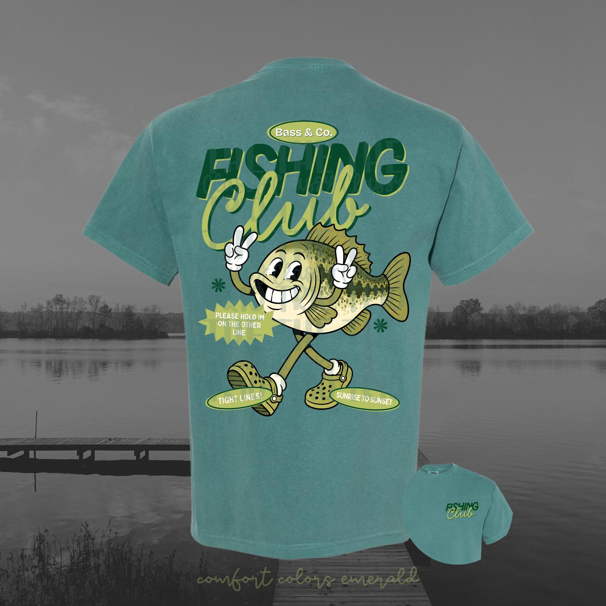 Bass Fishing Club PNG | Retro Lake Life Fish Mascot Shirt Design | Vintage Fishing Tee Graphic with Pocket Design Included | Trendy | Summer