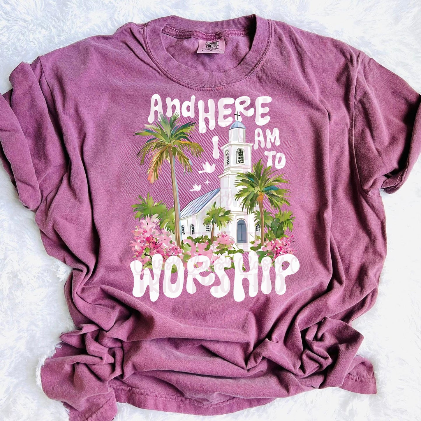Here I am to Worship PNG | Christian Doodle Design (Digital Download) | Faith Shirt | Jesus | Floral Watercolor | Trendy Summer Design