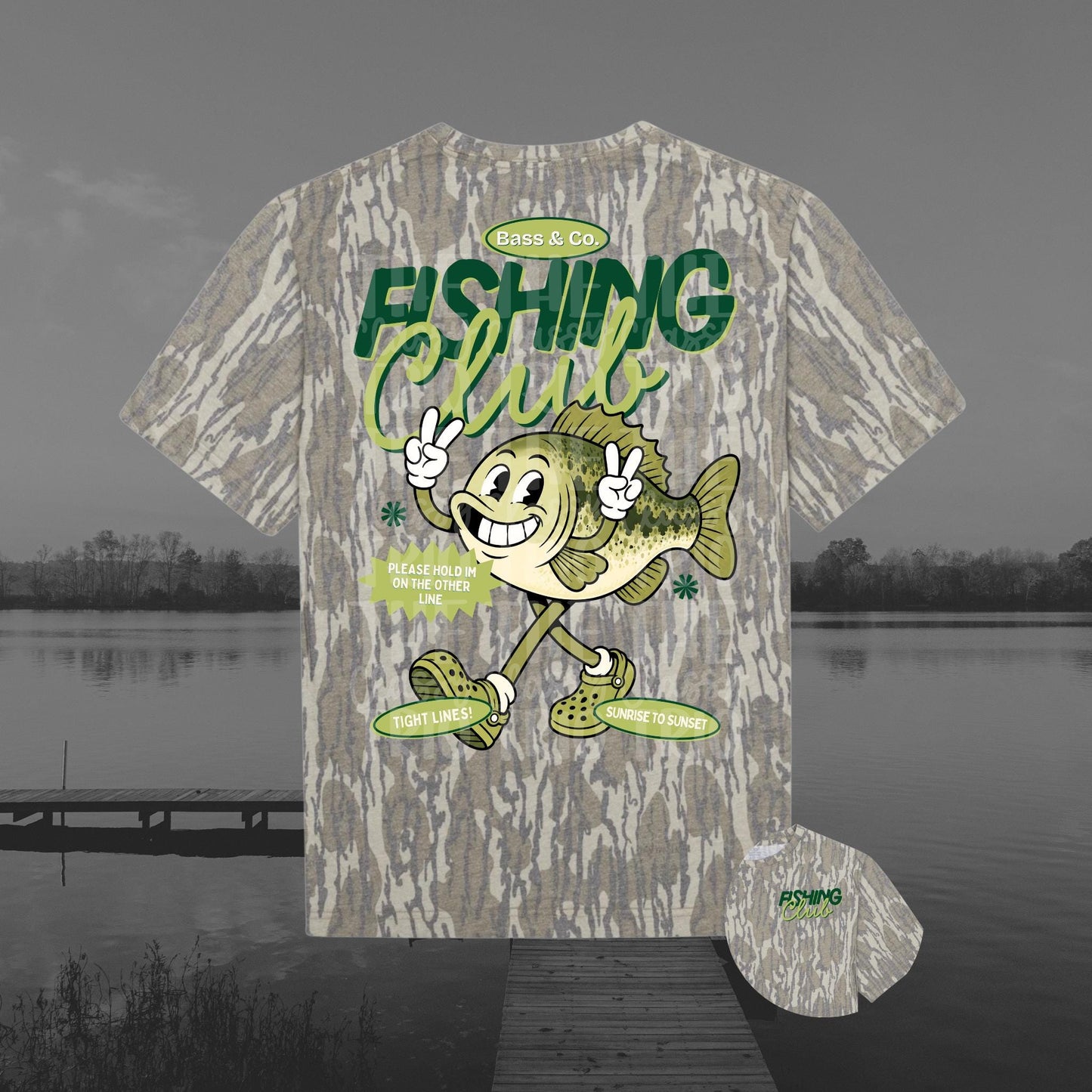 Bass Fishing Club PNG | Retro Lake Life Fish Mascot Shirt Design | Vintage Fishing Tee Graphic with Pocket Design Included | Trendy | Summer