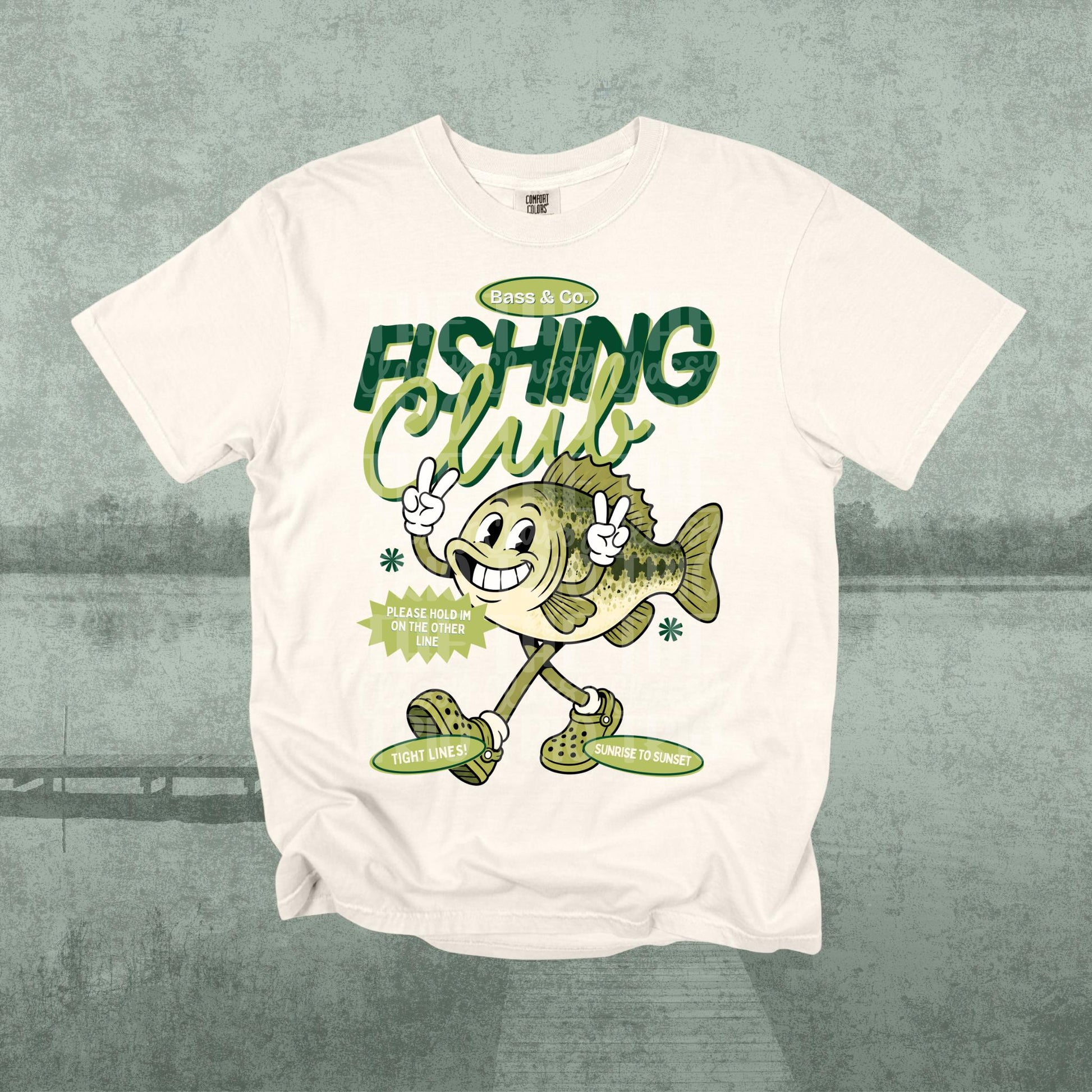 Bass Fishing Club PNG | Retro Lake Life Fish Mascot Shirt Design | Vintage Fishing Tee Graphic with Pocket Design Included | Trendy | Summer