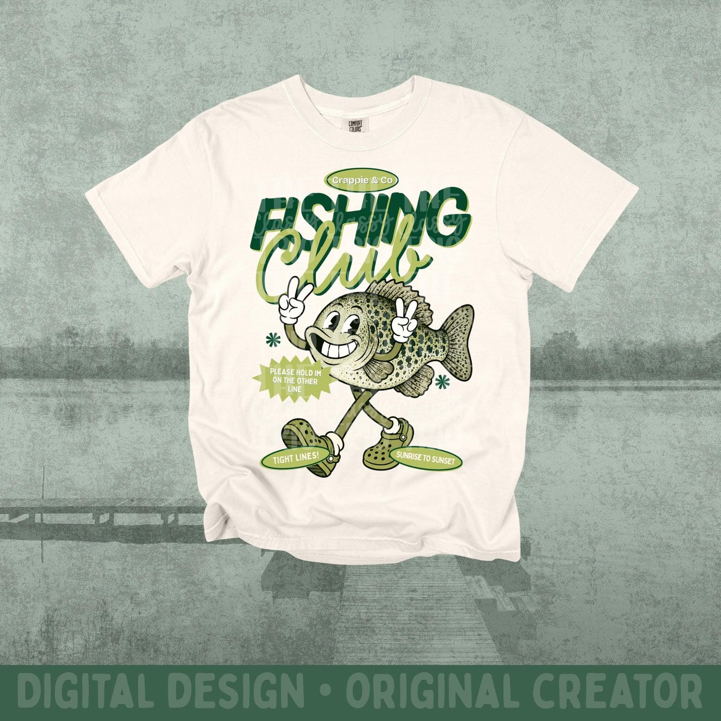 Bass Fishing Club PNG | Retro Lake Life Fish Mascot Shirt Design | Vintage Fishing Tee Graphic with Pocket Design Included | Trendy | Summer
