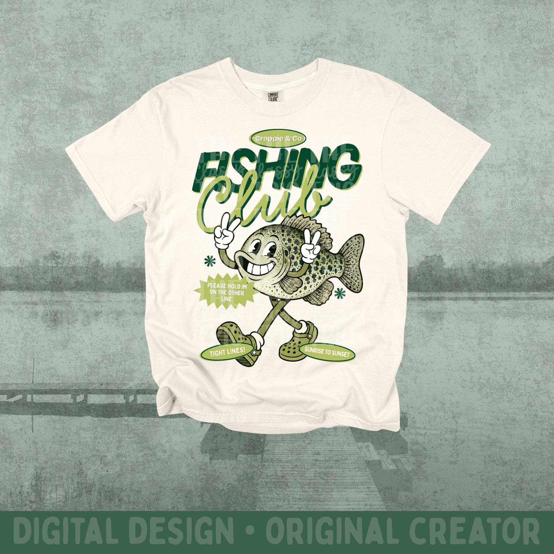 Bass Fishing Club PNG | Retro Lake Life Fish Mascot Shirt Design | Vintage Fishing Tee Graphic with Pocket Design Included | Trendy | Summer