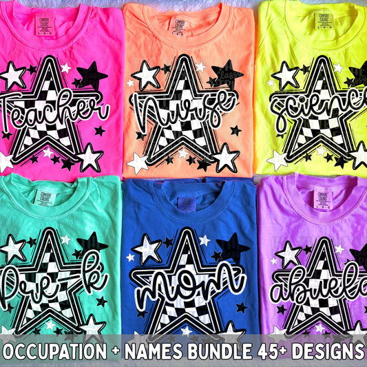 Checkered Star Occupation and Titles Bundle PNG | Mom Coquette Design | School Shirt PNG | Teacher | School Spirit Digital | Trendy