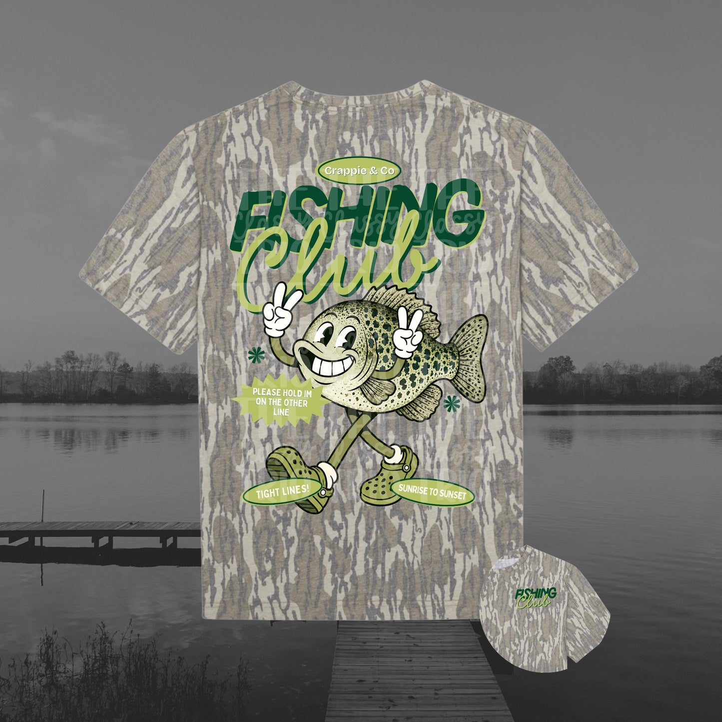 Bass Fishing Club PNG | Retro Lake Life Fish Mascot Shirt Design | Vintage Fishing Tee Graphic with Pocket Design Included | Trendy | Summer