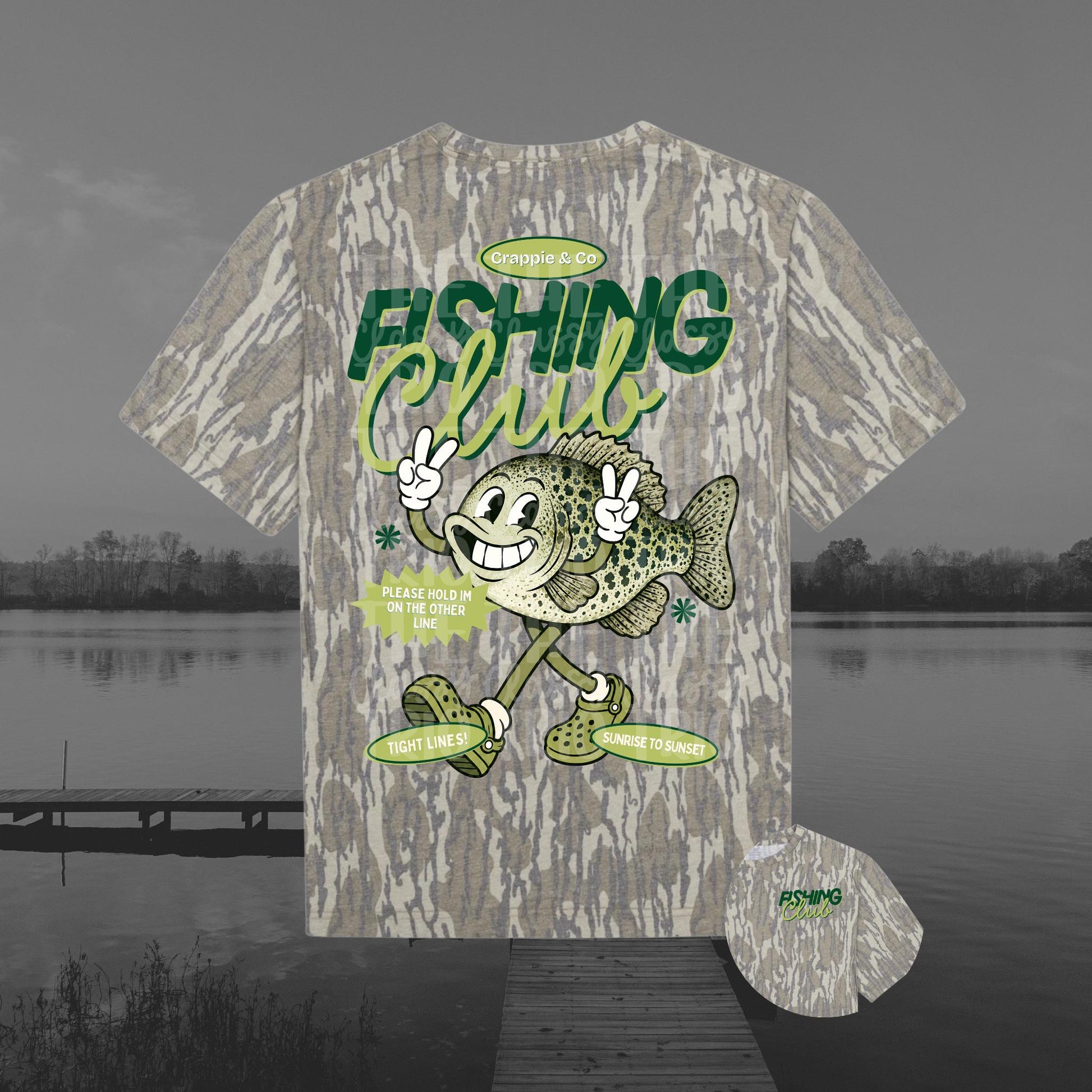 Bass Fishing Club PNG | Retro Lake Life Fish Mascot Shirt Design | Vintage Fishing Tee Graphic with Pocket Design Included | Trendy | Summer