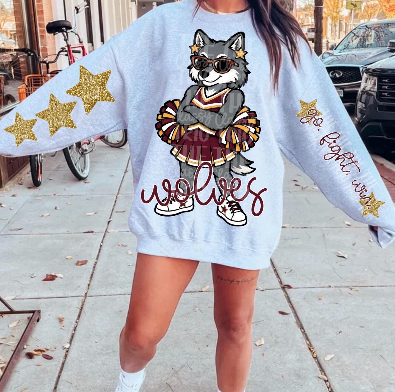 Wolves Mascot PNG | Team Spirit Sublimation DTF Design, Maroon Gold Cheerleading, School Spirit Wear (Digital File)