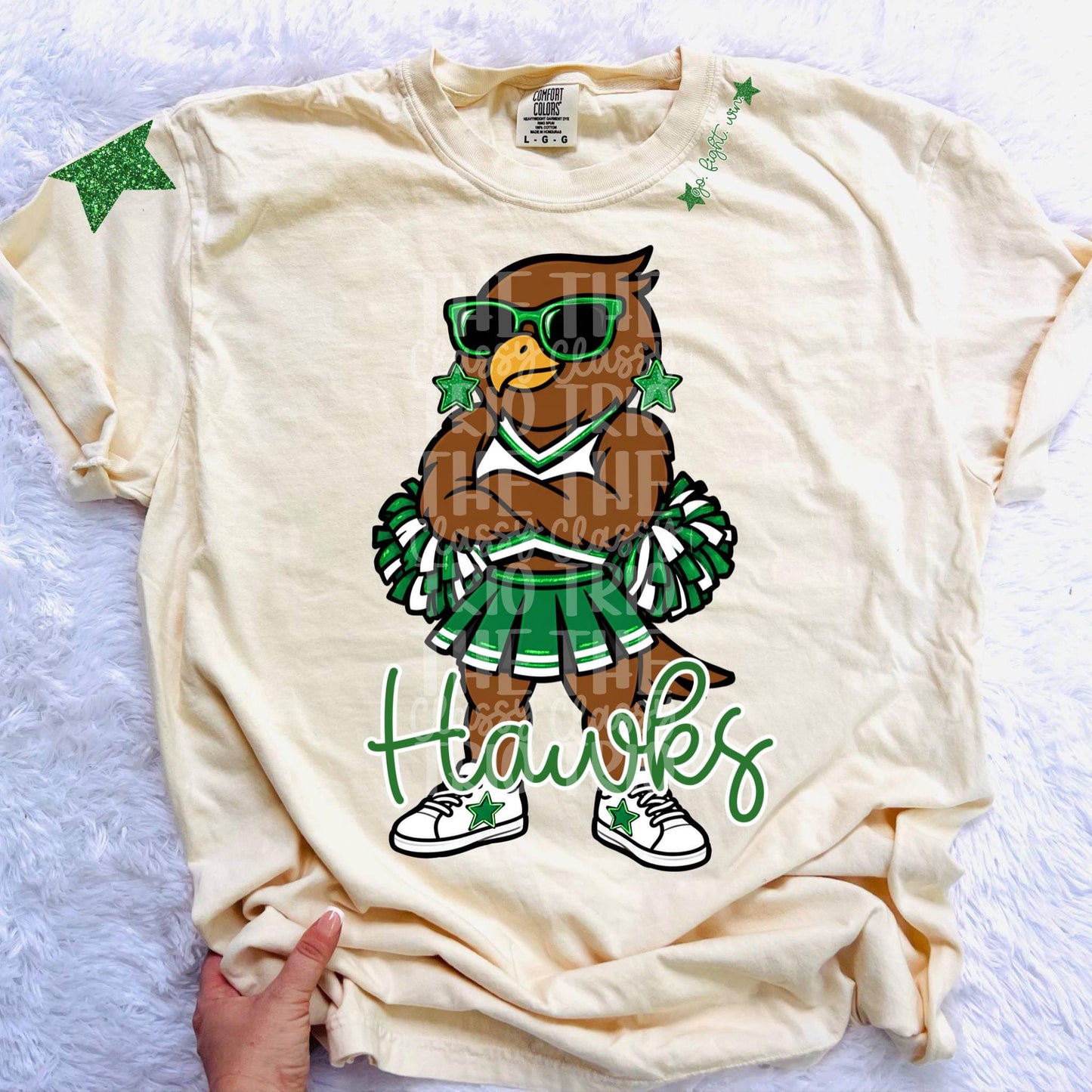 Hawks Mascot PNG | Team Spirit Sublimation Design, Green Cheerleading, School Spirit Wear (Digital File)