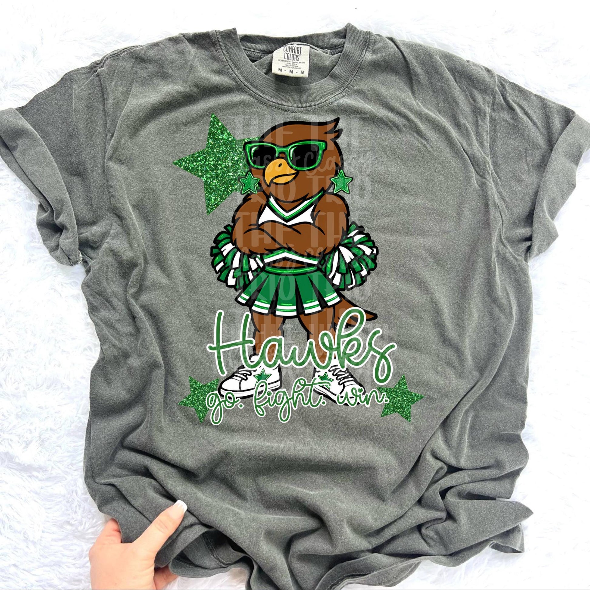 Hawks Mascot PNG | Team Spirit Sublimation Design, Green Cheerleading, School Spirit Wear (Digital File)