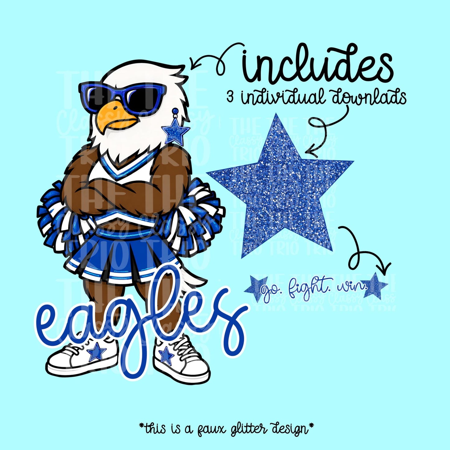 Eagles Mascot PNG | Team Spirit Sublimation Design, Blue Cheerleading, School Spirit Wear (Digital File)