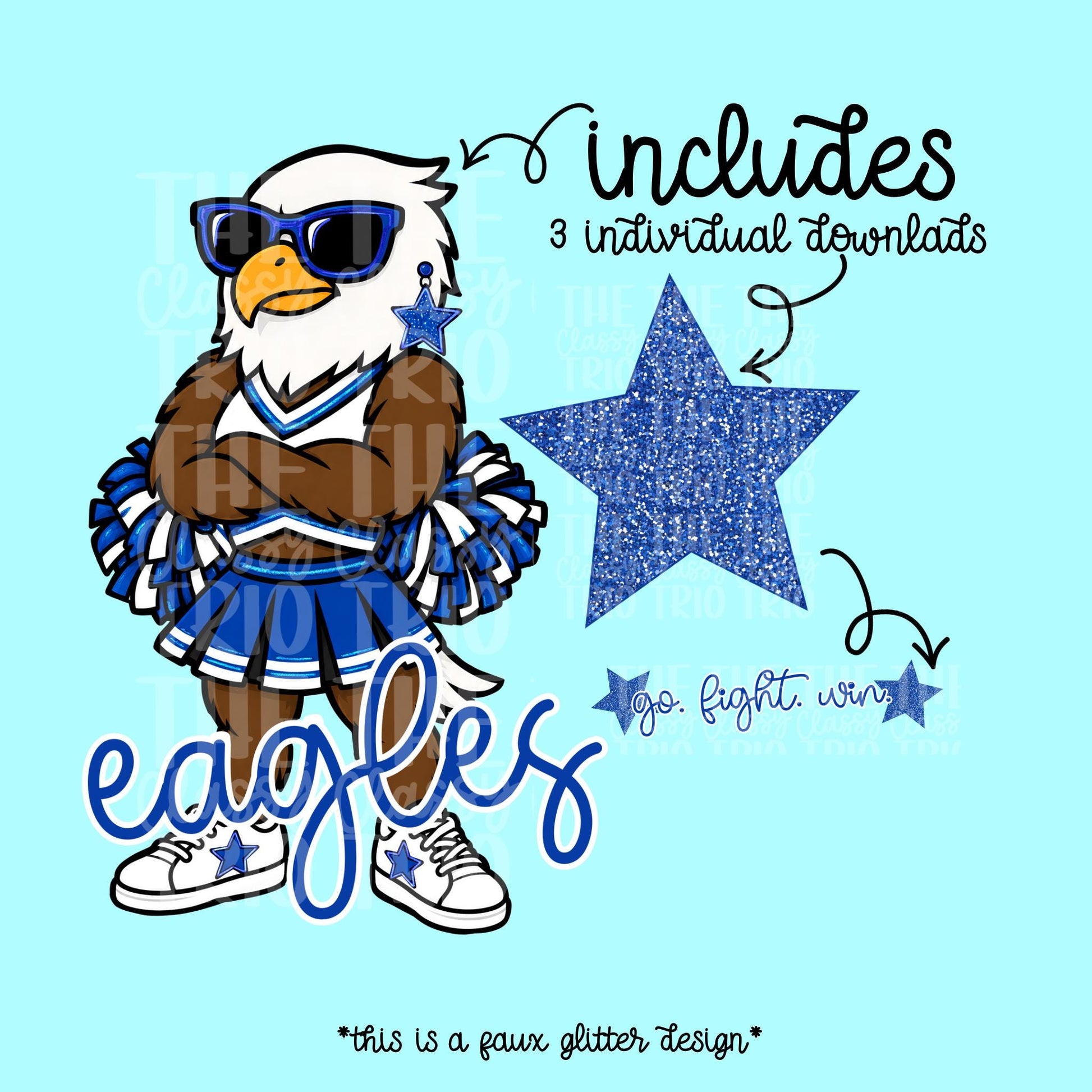 Eagles Mascot PNG | Team Spirit Sublimation Design, Blue Cheerleading, School Spirit Wear (Digital File)
