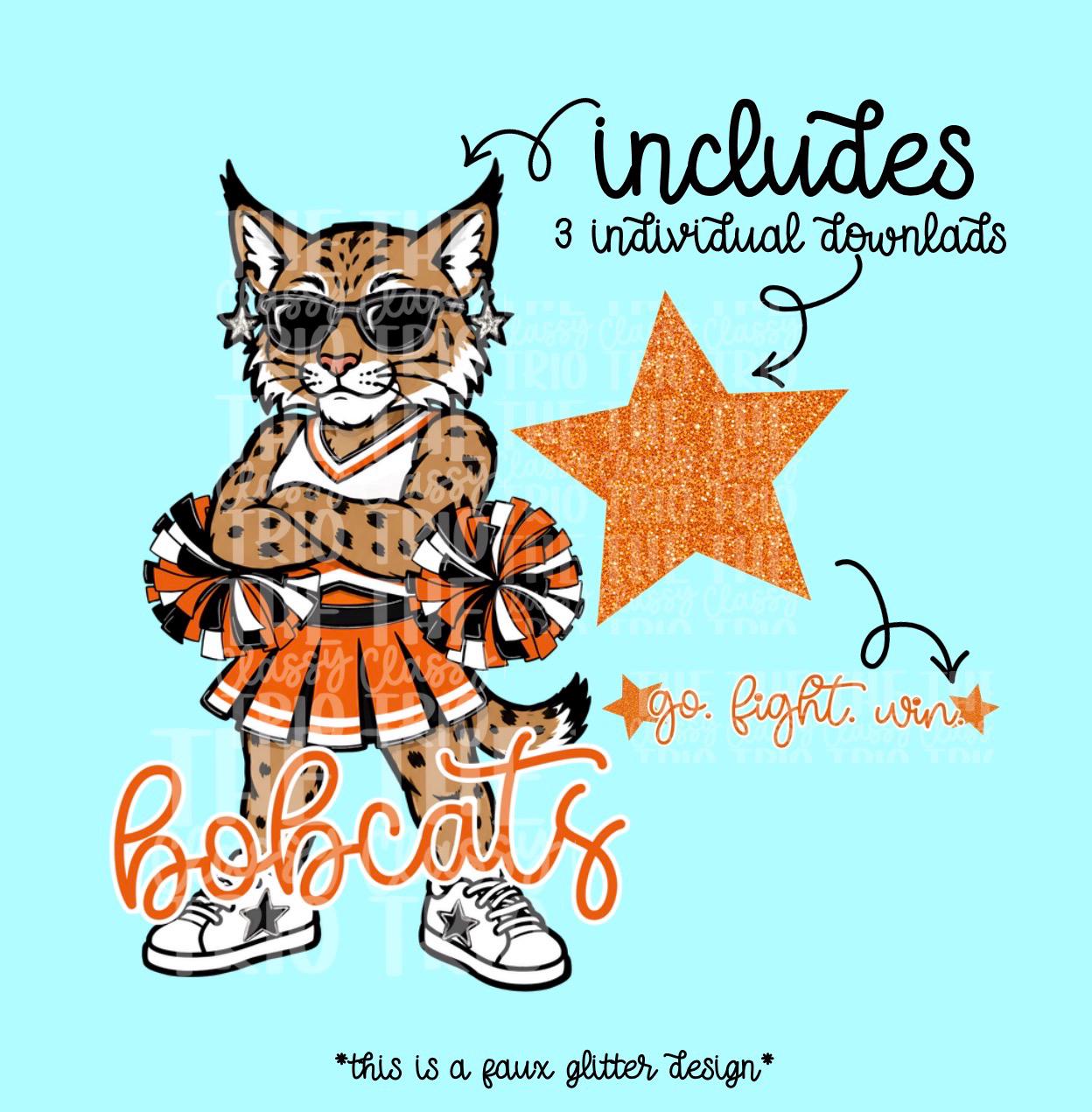 Bobcats Mascot PNG | Team Spirit Sublimation Design, Orange Cheerleading, School Spirit Wear (Digital File)