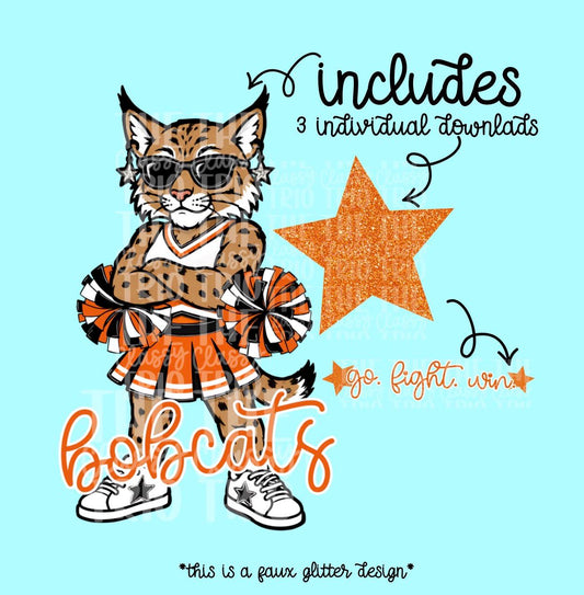 Bobcats Mascot PNG | Team Spirit Sublimation Design, Orange Cheerleading, School Spirit Wear (Digital File)