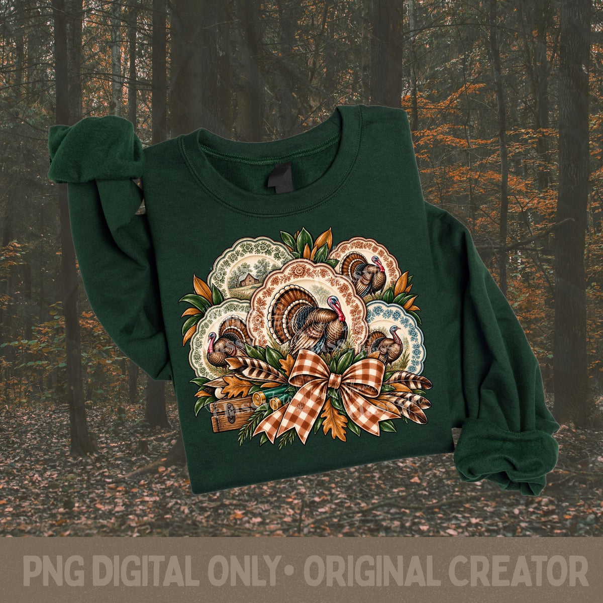 Thanksgiving Turkey PNG, Vintage Hunting Design, Southern Hunting Plate Collage, Sublimation, Fall Shirt Design, Country Digital
