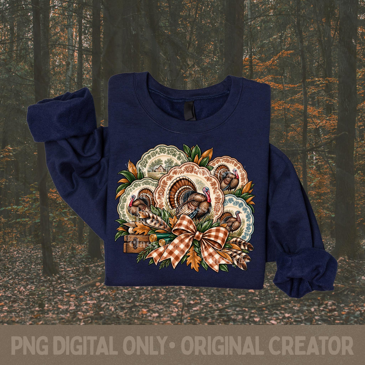 Thanksgiving Turkey PNG, Vintage Hunting Design, Southern Hunting Plate Collage, Sublimation, Fall Shirt Design, Country Digital